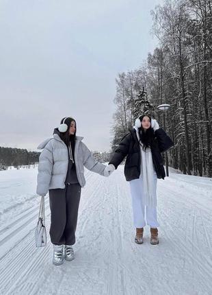 Зимняя куртка с капюшоном, женский пуховик на зиму свет серый, качественная курточка зима2 фото