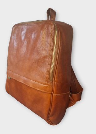 Коричневий шкіряний рюкзак зі щільної телячої шкіри, італія2 фото