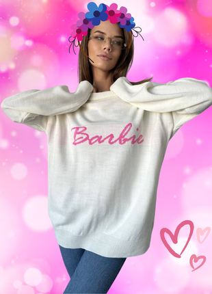Белоснежная грация barbie: удлиненные свитера с надписью1 фото