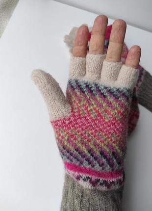 Шерсть ангора вязанные перчатки с открытыми пальцами6 фото