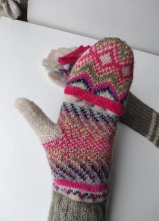 Шерсть ангора вязанные перчатки с открытыми пальцами7 фото