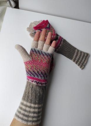 Шерсть ангора вязанные перчатки с открытыми пальцами9 фото