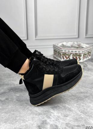 Женские зимние черные высокие кроссовки на платформе, хайтопы4 фото