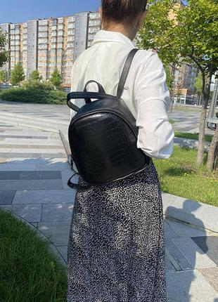 Жіночий міні рюкзак рептилія чорний маленький рюкзачок портфель4 фото