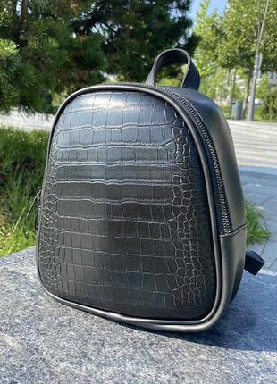 Жіночий міні рюкзак рептилія чорний маленький рюкзачок портфель2 фото