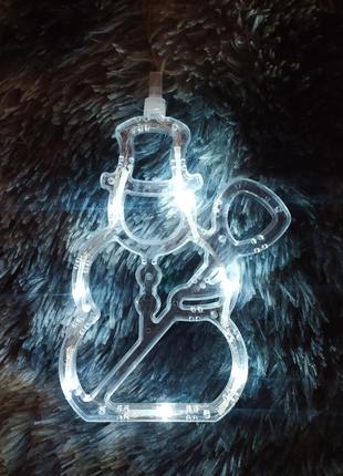 Лед светильник ночник снеговик новогодний рождественский декор га окно двери