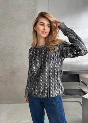 Стильный вязаный женский свитер с серебряным напылением теплый модный свитер размер универсальный для женщин4 фото