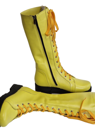 Чоботи жіночі жовтого кольору зі шнурком на потовщеній підошві4 фото