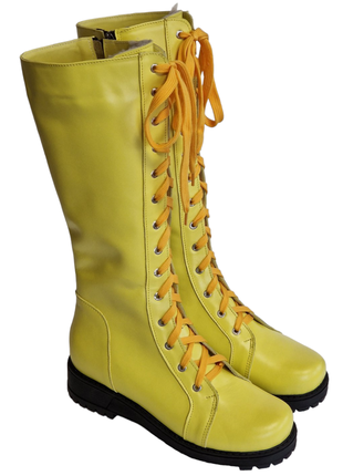 Сапоги женские желтого цвета со шнурком на утолщенной подошве2 фото