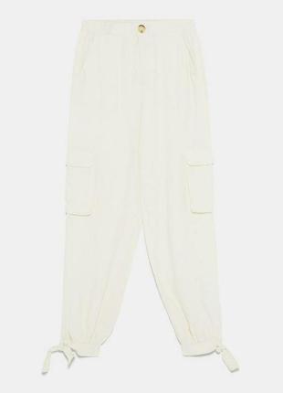 Женские брюки карго с накладными карманами, лен, zara2 фото