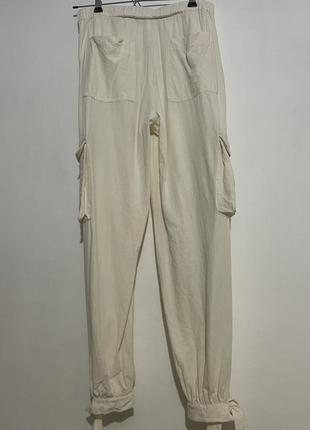 Женские брюки карго с накладными карманами, лен, zara4 фото