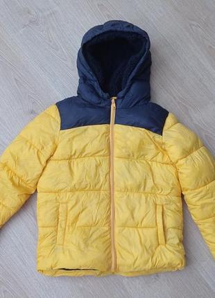 Куртка детская на мальчика 8 - 9 лет зимняя теплая желтая1 фото