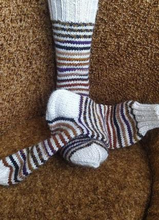 Шкарпетки напівв'язані в'язані, у смужку, ручна робота, колір — молочний1 фото