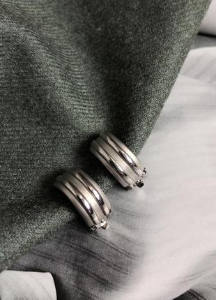 Винтажные серьги клипсы серебристые серебряные винтаж бижутерия