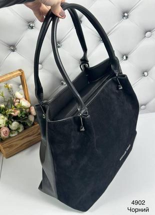 Велика, жіноча сумка на одне відділення (сумка шопер) в стилі michael kors з натуральної замші4 фото