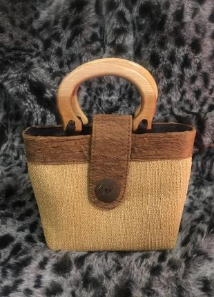 Деревянная соломенная фактурная сумка сумочка