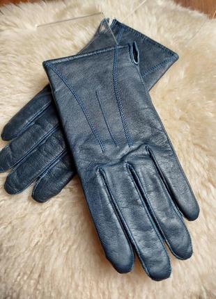 Шкіряні рукавички темно синього кольору 💙