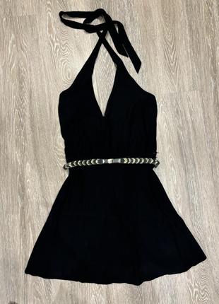 Черное мини платье с открытой спиной mango5 фото