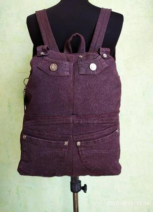 Рюкзак из джинсовой ткани, ручная работа, цвет - коричневый.5 фото