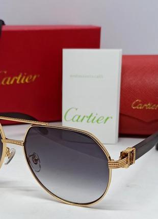 Окуляри в стилі cartier краплі чоловічі сонцезахисні сірий градієнт в золотому металі