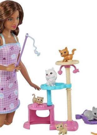 Ігровий набір лялька барбі з кошенятами barbie kitty condo doll and pets hhb70