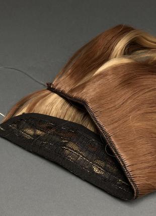 Волосся світло-каштанове мікс із вибіленими пасмами 45 см3 фото