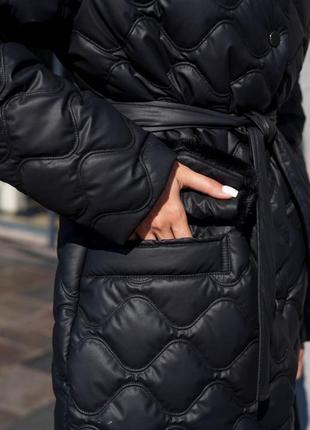 Зимове пальто до -15 градусів з хутром на карманах і капюшоні 🔥8 фото