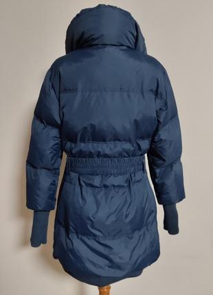 Пуховик темно-синего цвета куртка зимняя пальто с поясом9 фото