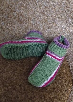 Шкарпетки капці в'язані напіввовняні ручної роботи, кольорові.1 фото