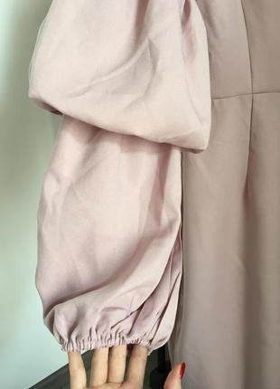 Розовое пудровое платье макси с пышным рукавом2 фото