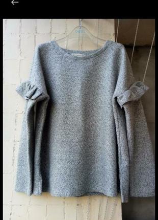 Свитшот свитер оверсайз графитовый серый с воланами на рукавах1 фото