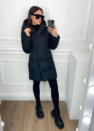 Куртка зимова жіноча молодіжна подовжена з капюшоном модна на синтепоні 42, 44, 46, 48 пудра, чорний, мокко
