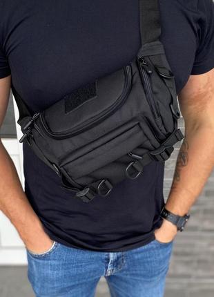 Чорна тактична сумка бананка на пояс нагрудна слінг