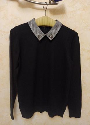 Красивый свитерок с имитацией рубашки воротничок шерсть кашемир вискоза