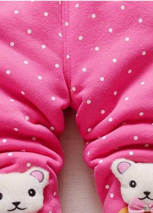 Утеплені лосинки для дівчинки з ведмедиками рожеві3 фото