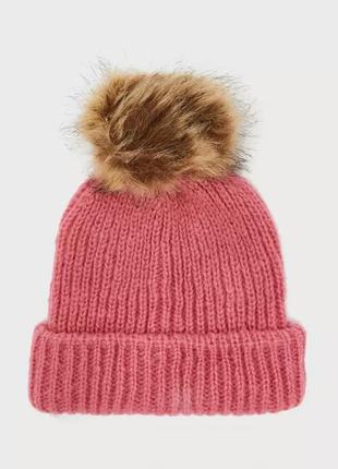 Новая теплая женская шапка
topshop 🌙 casual pom ribbed beanie pink tan2 фото