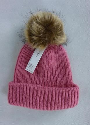 Новая теплая женская шапка topshop 🌙 casual pom ribbed beanie pink5 фото