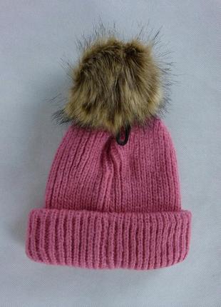 Новая теплая женская шапка topshop 🌙 casual pom ribbed beanie pink6 фото