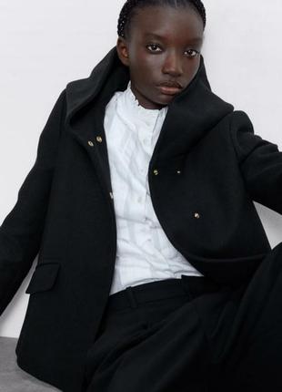 Zara шерстяное кроп пальто с капюшоном /8792/4 фото
