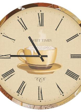 Настінний годинник круглий «кружка» дерев'яний з принтом 36 см