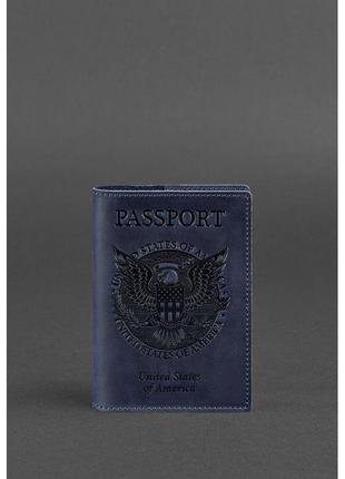 Шкіряна обкладинка для паспорта з американським гербом синя