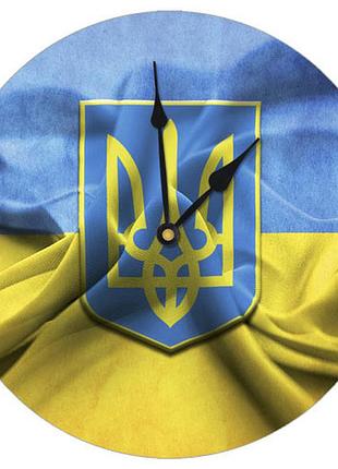 Настінний годинник круглий «герб україни» дерев'яний з принтом 36 см