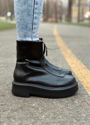 Черевики the row zip-front leather ankle boots black2 фото