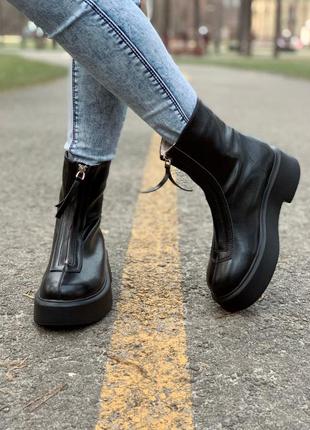 Черевики the row zip-front leather ankle boots black5 фото