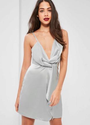 Эксклюзивное серебряное атласное мини-платье missguided #розвантажуюсь1 фото