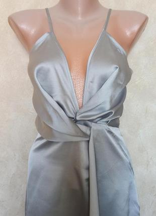 Эксклюзивное серебряное атласное мини-платье missguided #розвантажуюсь4 фото