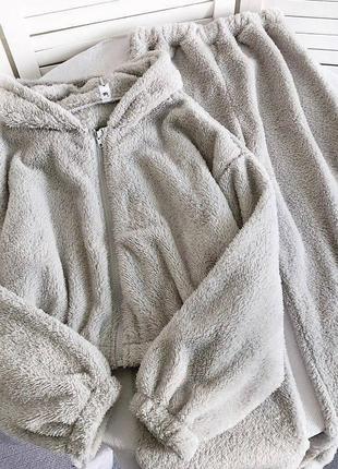 Женская теплая махровая пижама с кофтой худи на молнии размеры 42-527 фото