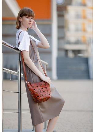 Кожаная плетеная женская сумка пазл m светло-коричневая krast7 фото