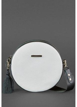 Круглая кожаная женская сумочка tablet черно-белая2 фото
