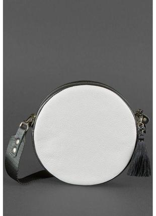Круглая кожаная женская сумочка tablet черно-белая4 фото